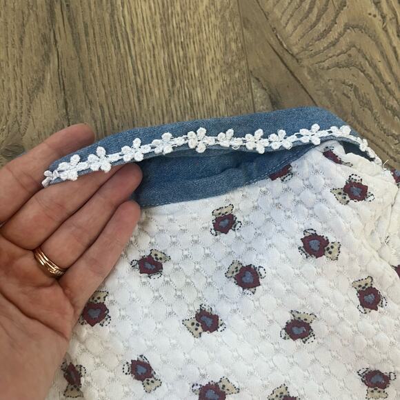 Vintage Teddy Bear Heart Button Up Denim Floral Trim Size 2T Toddler - Picture 5 of 7